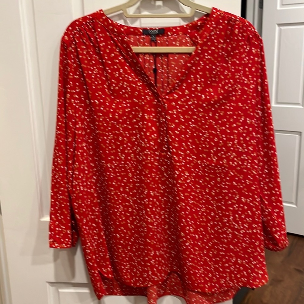 New red polka dot NYDJ blouse, size L - with tags!